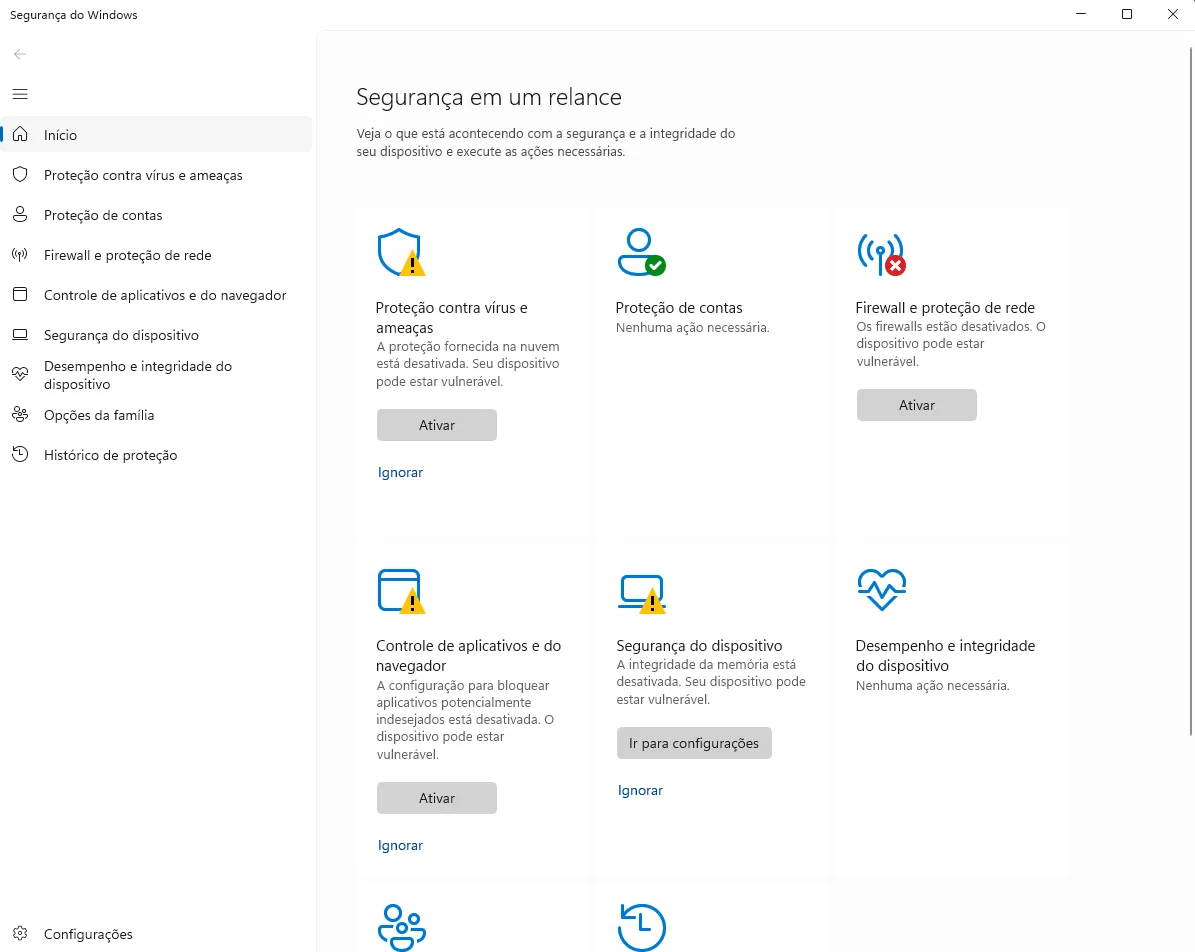 tela de proteção contra vírus e ameaças do windows 11